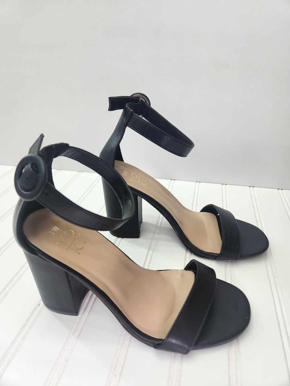 Yoki Black Ankle-Strap Block Heel Sandals
